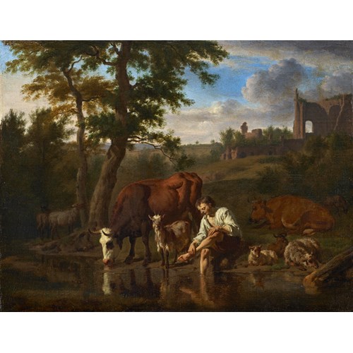 A Herdsman and Cattle at a Stream